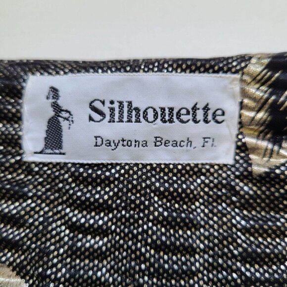 Vintage 80s Fun Funky Metallic Blouse Tag sz 18 Black Silver Leaf Slinky - Picture 13 of 15